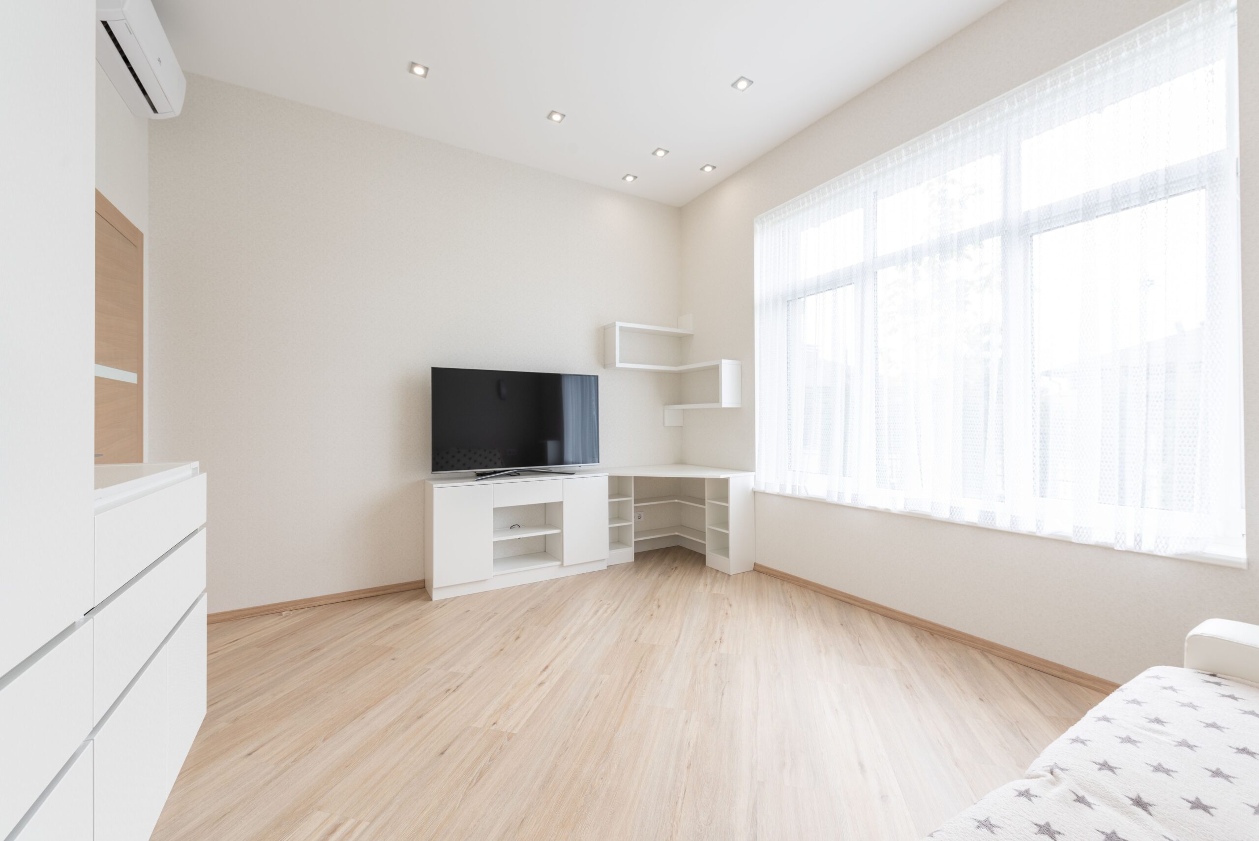 Bright modern living room with laminate flooring